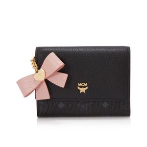 MCM Mina Bow Charm Visetos Mini Card Wallet Black